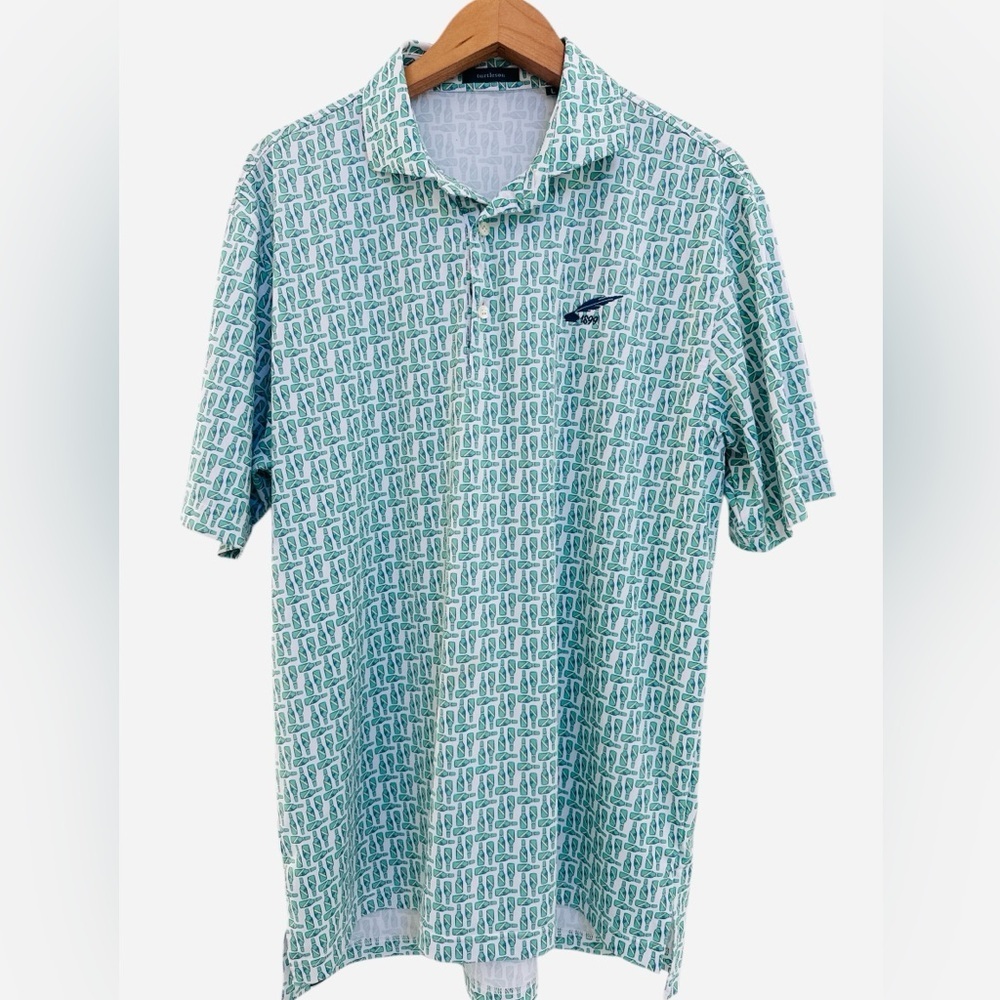 Turtleson Golf Polo Men’s Green Performance Golf Beer Drinks Print 1899
